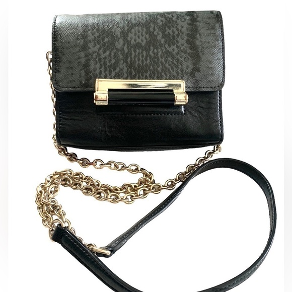 Diane Von Furstenberg 440 Black Leather Micro Mini Exotic Print Bag Chain Strap - Picture 16 of 16